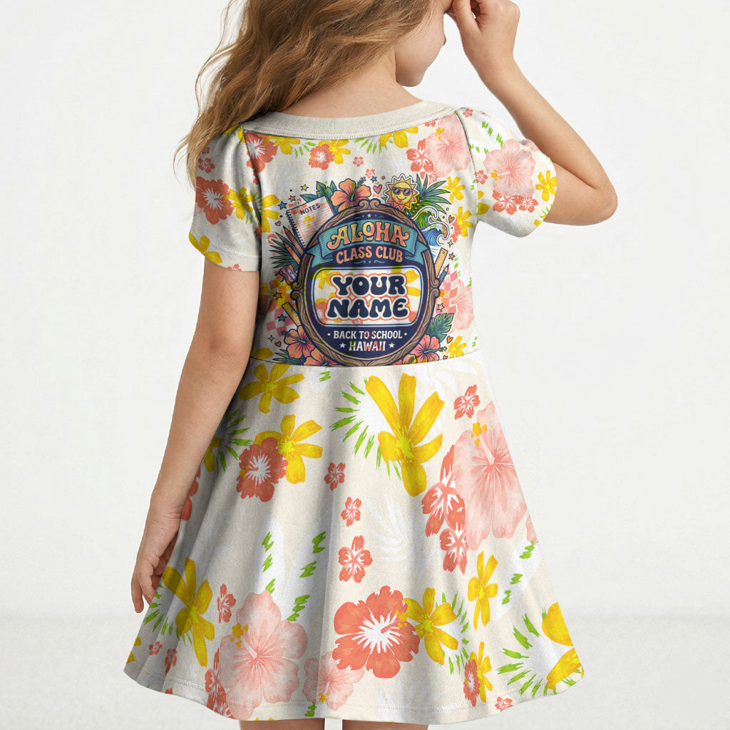 Personalized Hawaii School Club Back To Class Kid Short Sleeve Dress Retro Tropical Hibiscus Pattern With Open Notebook TS04 - Polynesian Pride
