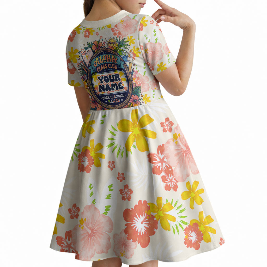 Personalized Hawaii School Club Back To Class Kid Short Sleeve Dress Retro Tropical Hibiscus Pattern With Open Notebook TS04 - Polynesian Pride