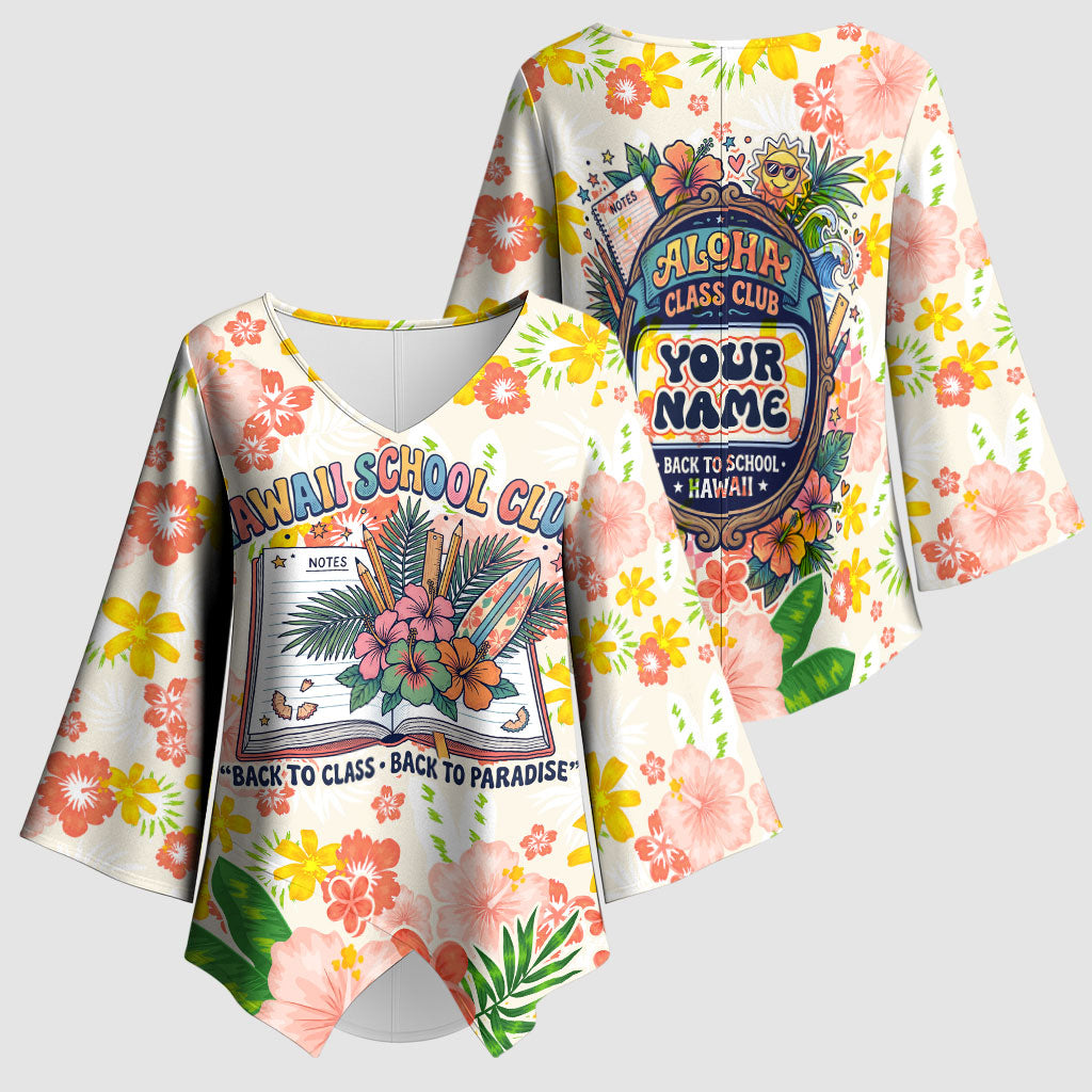 Personalized Hawaii School Club Back To Class Kimono Sleeve Blouse Retro Tropical Hibiscus Pattern With Open Notebook TS04 - Polynesian Pride