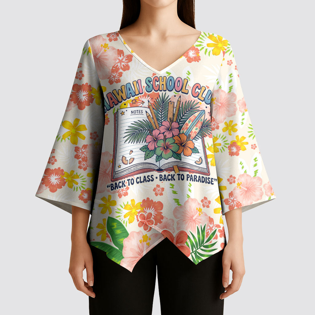 Personalized Hawaii School Club Back To Class Kimono Sleeve Blouse Retro Tropical Hibiscus Pattern With Open Notebook TS04 - Polynesian Pride
