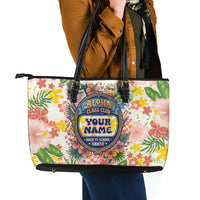 Personalized Hawaii School Club Back To Class Leather Tote Bag Retro Tropical Hibiscus Pattern With Open Notebook TS04 - Polynesian Pride
