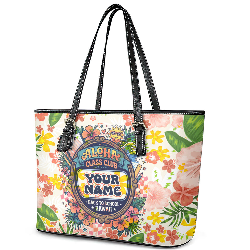 Personalized Hawaii School Club Back To Class Leather Tote Bag Retro Tropical Hibiscus Pattern With Open Notebook TS04 - Polynesian Pride