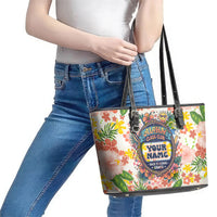 Personalized Hawaii School Club Back To Class Leather Tote Bag Retro Tropical Hibiscus Pattern With Open Notebook TS04 - Polynesian Pride