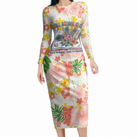 Personalized Hawaii School Club Back To Class Long Sleeve Bodycon Dress Retro Tropical Hibiscus Pattern With Open Notebook TS04 Long Dress White Orange - Polynesian Pride