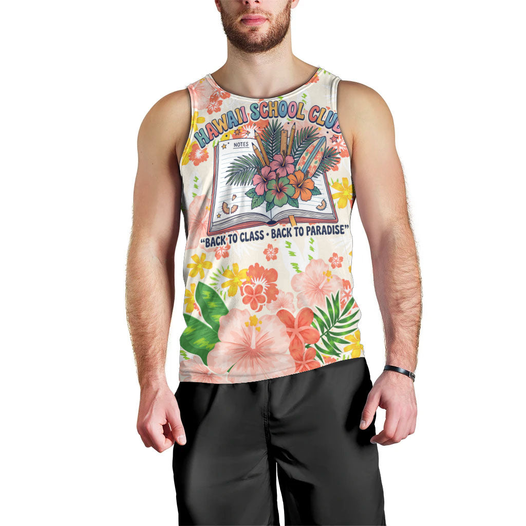 Personalized Hawaii School Club Back To Class Men Tank Top Retro Tropical Hibiscus Pattern With Open Notebook TS04 - Polynesian Pride