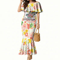Personalized Hawaii School Club Back To Class Mermaid Dress Retro Tropical Hibiscus Pattern With Open Notebook TS04 Women White Orange - Polynesian Pride