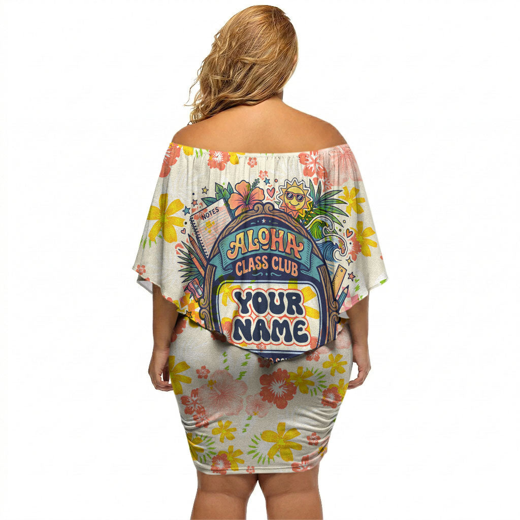 Personalized Hawaii School Club Back To Class Off Shoulder Short Dress Retro Tropical Hibiscus Pattern With Open Notebook TS04 - Polynesian Pride