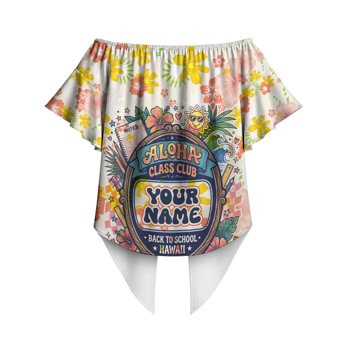 Personalized Hawaii School Club Back To Class Off Shoulder Wrap Waist Top Retro Tropical Hibiscus Pattern With Open Notebook TS04 - Polynesian Pride