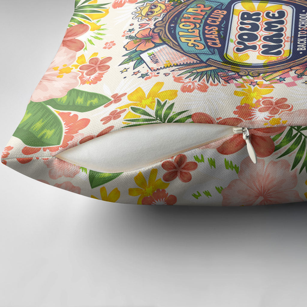 Personalized Hawaii School Club Back To Class Pillow Cover Retro Tropical Hibiscus Pattern With Open Notebook TS04 - Polynesian Pride