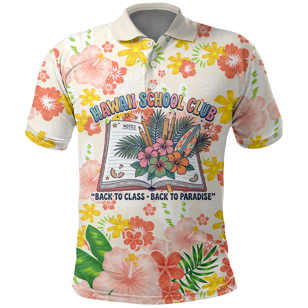 Personalized Hawaii School Club Back To Class Polo Shirt Retro Tropical Hibiscus Pattern With Open Notebook TS04 White Orange - Polynesian Pride