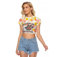 Personalized Hawaii School Club Back To Class Raglan Cropped T Shirt Retro Tropical Hibiscus Pattern With Open Notebook TS04 Female White Orange - Polynesian Pride