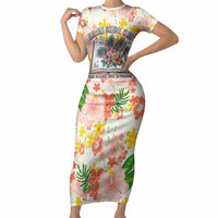 Personalized Hawaii School Club Back To Class Short Sleeve Bodycon Dress Retro Tropical Hibiscus Pattern With Open Notebook TS04 Long Dress White Orange - Polynesian Pride
