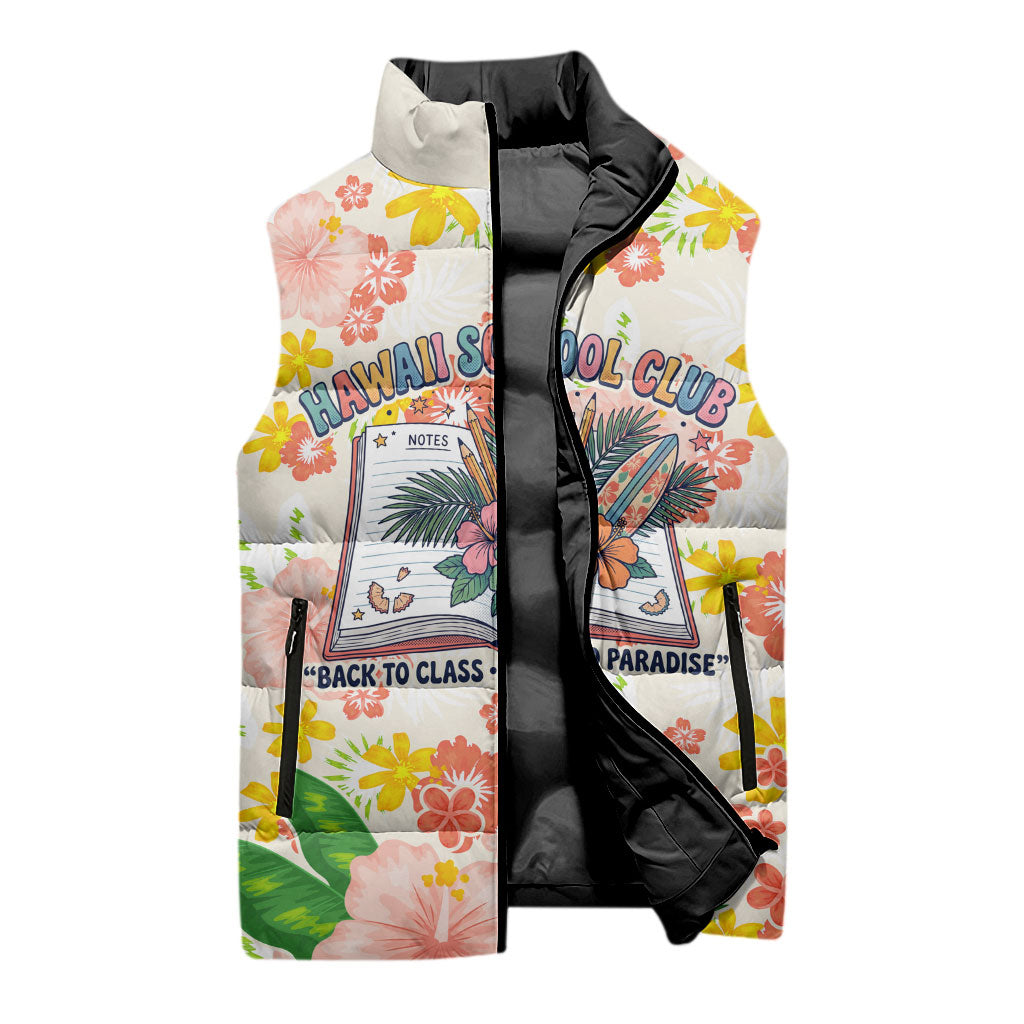 Personalized Hawaii School Club Back To Class Sleeveless Puffer Jacket Retro Tropical Hibiscus Pattern With Open Notebook TS04 - Polynesian Pride