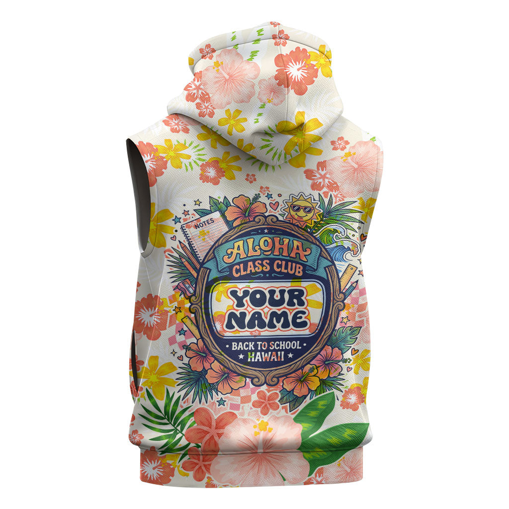 Personalized Hawaii School Club Back To Class Sleeveless Zip Hoodie Retro Tropical Hibiscus Pattern With Open Notebook TS04 - Polynesian Pride