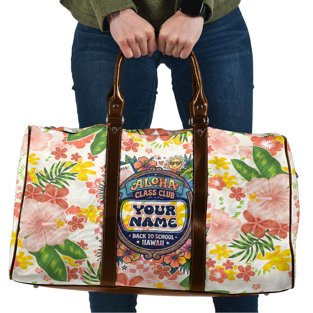 Personalized Hawaii School Club Back To Class Travel Bag Retro Tropical Hibiscus Pattern With Open Notebook TS04 White Orange - Polynesian Pride