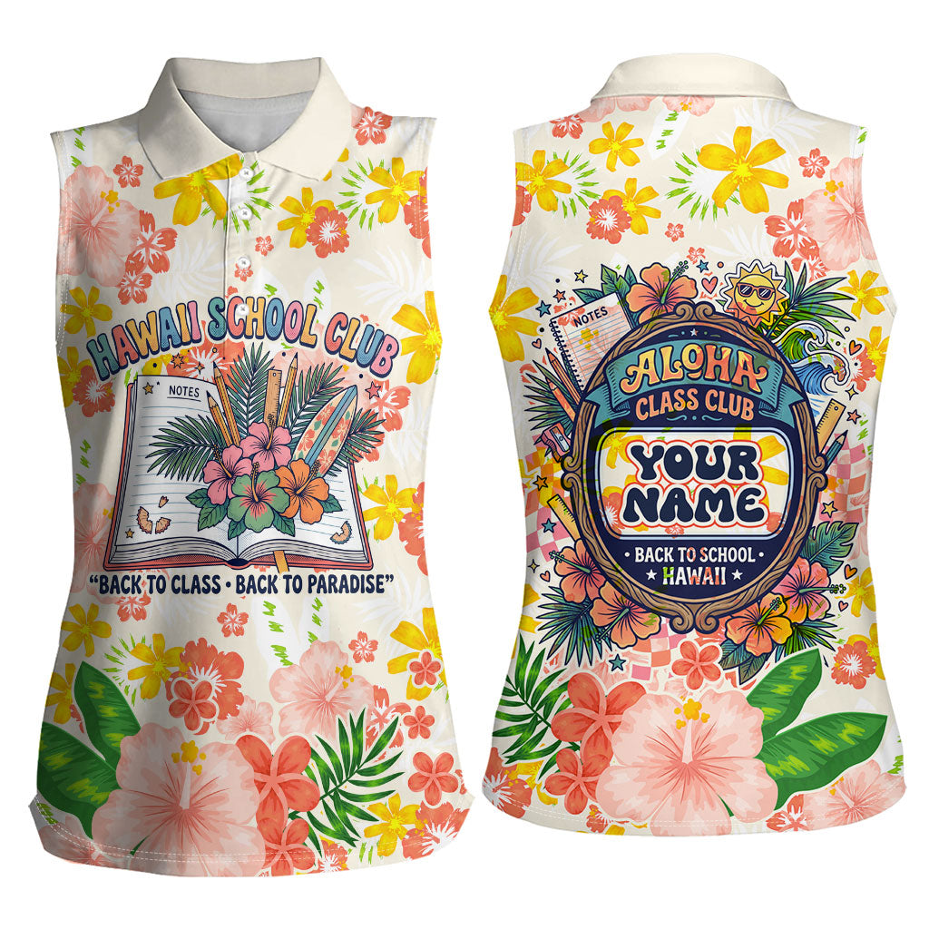 Personalized Hawaii School Club Back To Class Women Sleeveless Polo Shirt Retro Tropical Hibiscus Pattern With Open Notebook TS04 - Polynesian Pride