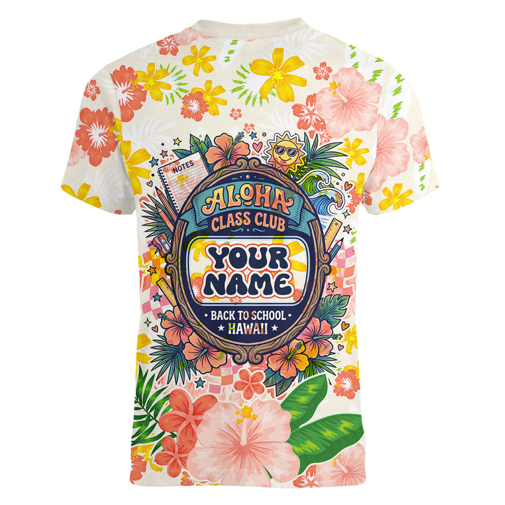 Personalized Hawaii School Club Back To Class Women V-Neck T-Shirt Retro Tropical Hibiscus Pattern With Open Notebook TS04 - Polynesian Pride