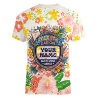 Personalized Hawaii School Club Back To Class Women V-Neck T-Shirt Retro Tropical Hibiscus Pattern With Open Notebook TS04 - Polynesian Pride