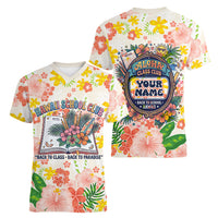 Personalized Hawaii School Club Back To Class Women V-Neck T-Shirt Retro Tropical Hibiscus Pattern With Open Notebook TS04 - Polynesian Pride