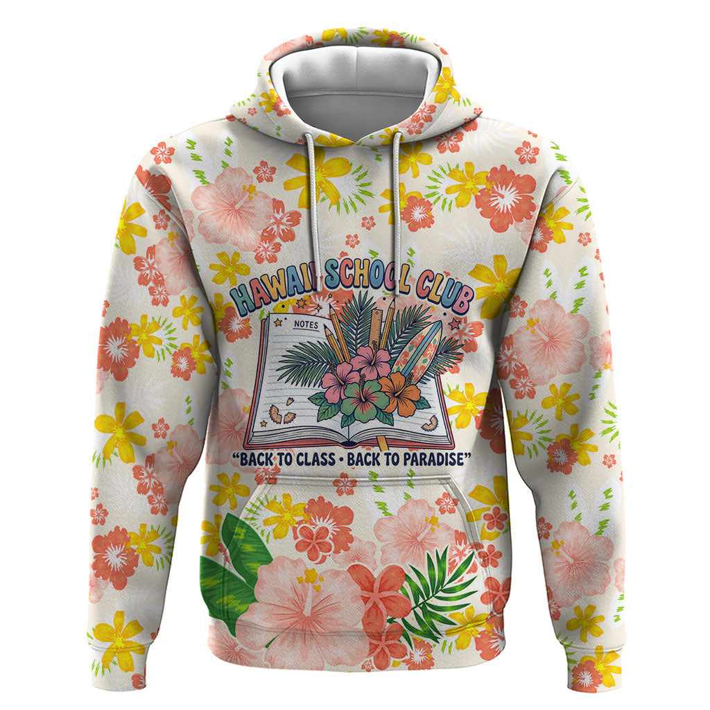 Personalized Hawaii School Club Back To Class Zip Hoodie Retro Tropical Hibiscus Pattern With Open Notebook TS04 Pullover Hoodie White Orange - Polynesian Pride
