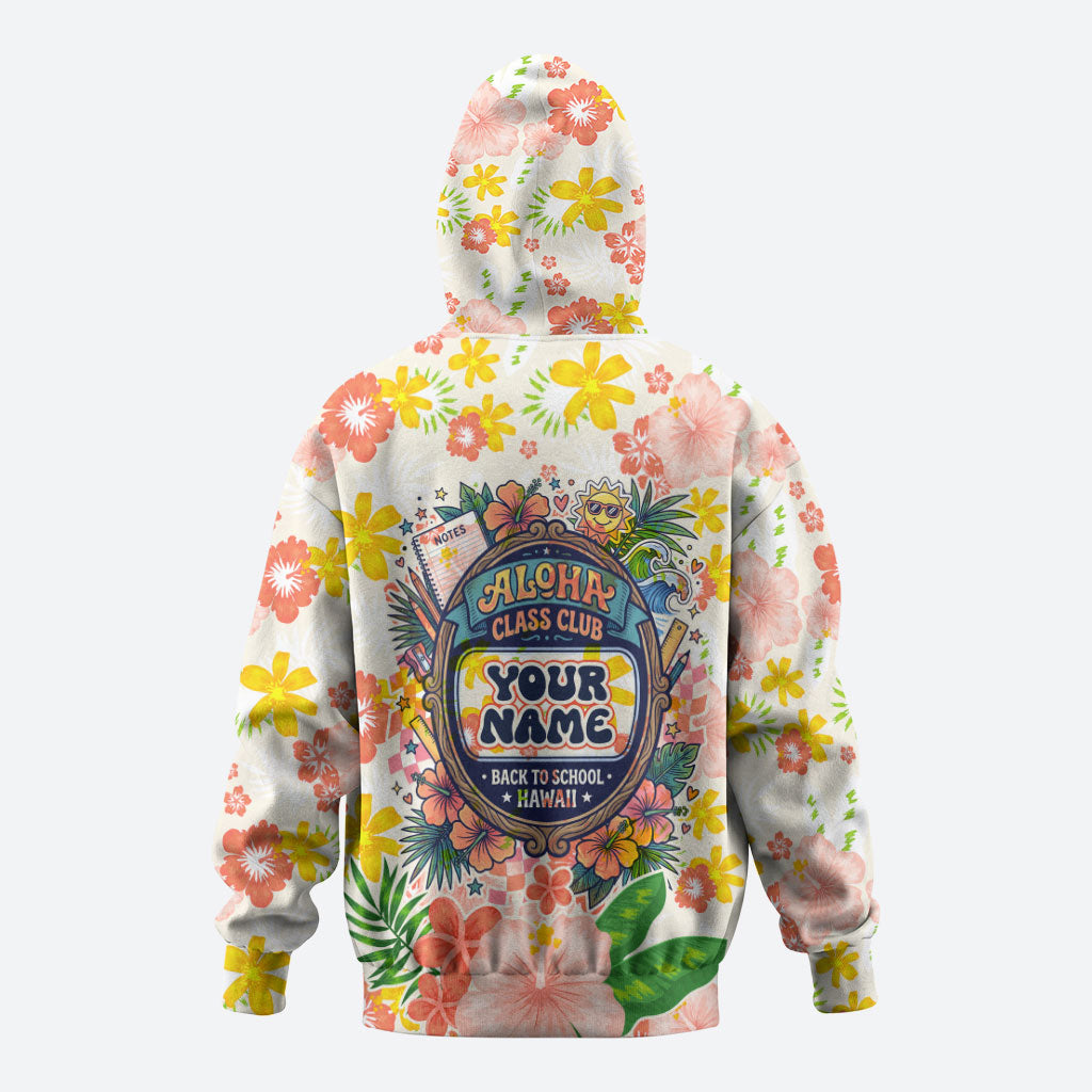 Personalized Hawaii School Club Back To Class Zip Hoodie Retro Tropical Hibiscus Pattern With Open Notebook TS04 - Polynesian Pride