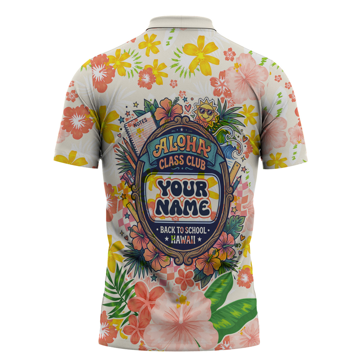 Personalized Hawaii School Club Back To Class Zipper Polo Shirt Retro Tropical Hibiscus Pattern With Open Notebook TS04 - Polynesian Pride