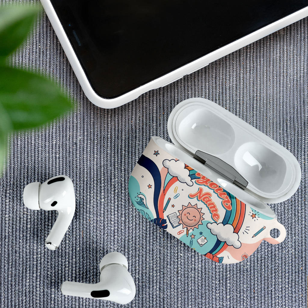 Personalized Hawaii Back To School AirPods Case Retro Rainbow Sun with Tropical Hibiscus Flowers TS04 - Polynesian Pride