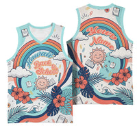 Personalized Hawaii Back To School Basketball Jersey Retro Rainbow Sun with Tropical Hibiscus Flowers TS04 - Polynesian Pride