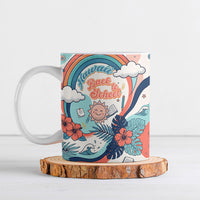 Personalized Hawaii Back To School Ceramic Mug Retro Rainbow Sun with Tropical Hibiscus Flowers TS04 White Blue - Polynesian Pride