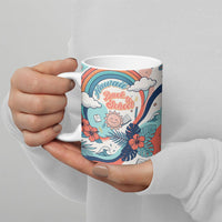 Personalized Hawaii Back To School Ceramic Mug Retro Rainbow Sun with Tropical Hibiscus Flowers TS04 - Polynesian Pride