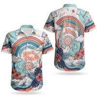 Personalized Hawaii Back To School Couples Matching Puletasi and Hawaiian Shirt Retro Rainbow Sun with Tropical Hibiscus Flowers TS04 - Polynesian Pride