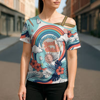 Personalized Hawaii Back To School Cross Shoulder Shirt Retro Rainbow Sun with Tropical Hibiscus Flowers TS04 - Polynesian Pride