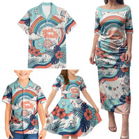 Personalized Hawaii Back To School Family Matching Puletasi and Hawaiian Shirt Retro Rainbow Sun with Tropical Hibiscus Flowers TS04 - Polynesian Pride