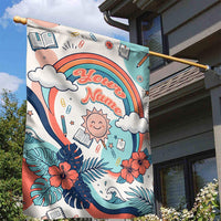 Personalized Hawaii Back To School Garden Flag Retro Rainbow Sun with Tropical Hibiscus Flowers TS04 - Polynesian Pride