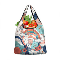 Personalized Hawaii Back To School Grocery Bag Retro Rainbow Sun with Tropical Hibiscus Flowers TS04 1-pack One Size White Blue - Polynesian Pride