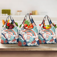 Personalized Hawaii Back To School Grocery Bag Retro Rainbow Sun with Tropical Hibiscus Flowers TS04 3-pack One Size White Blue - Polynesian Pride