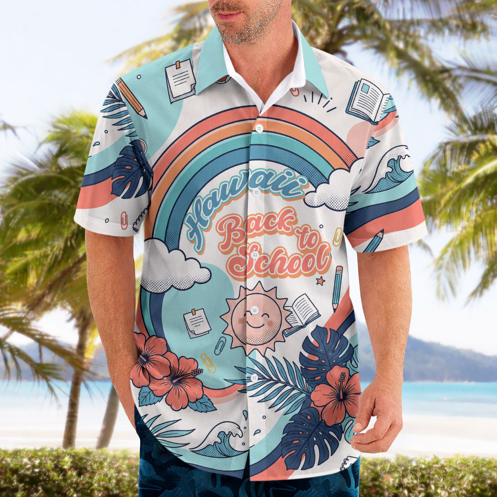 Personalized Hawaii Back To School Hawaiian Shirt Retro Rainbow Sun with Tropical Hibiscus Flowers TS04 - Polynesian Pride