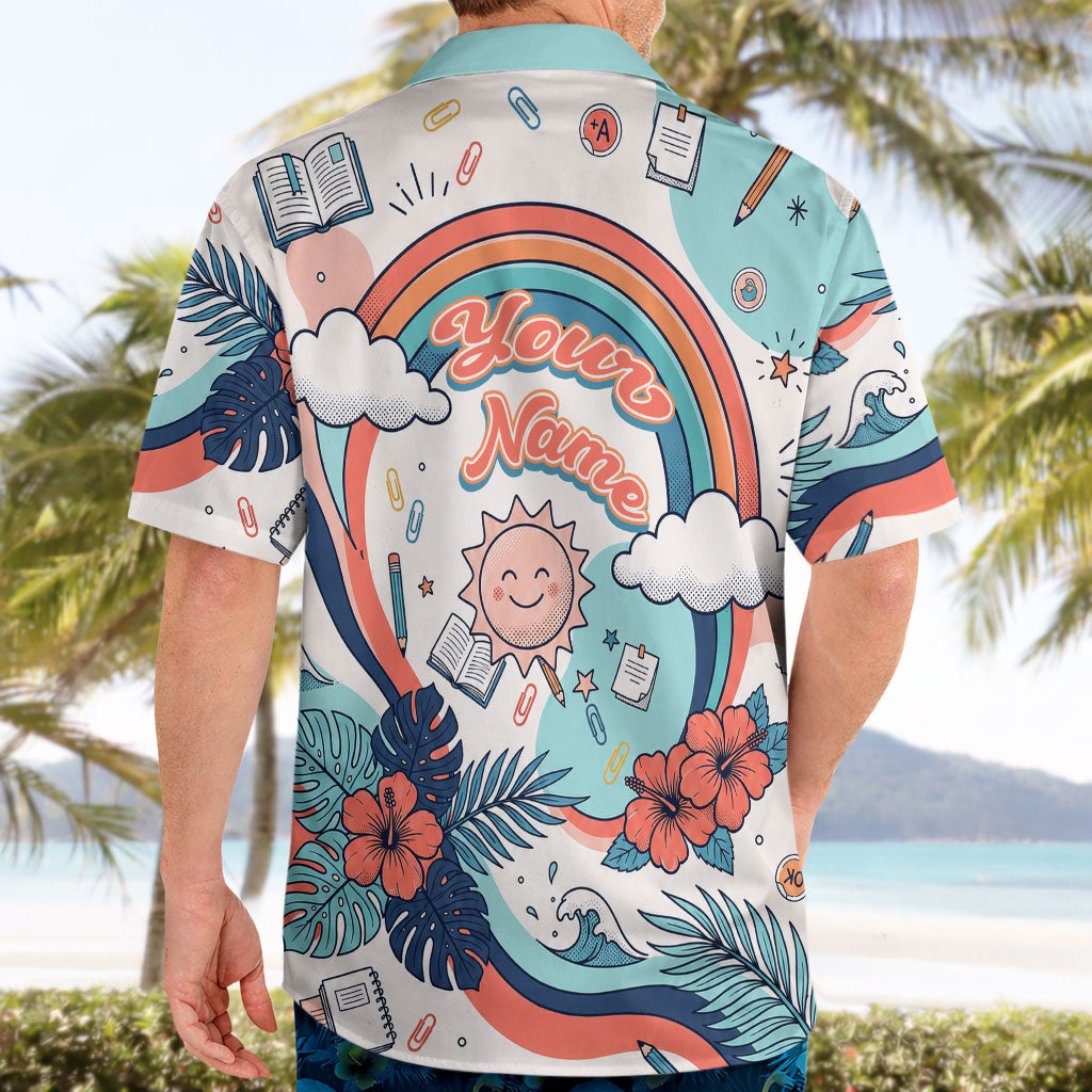 Personalized Hawaii Back To School Hawaiian Shirt Retro Rainbow Sun with Tropical Hibiscus Flowers TS04 - Polynesian Pride