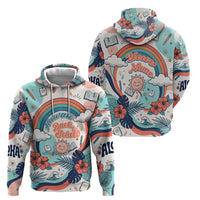 Personalized Hawaii Back To School Hoodie Retro Rainbow Sun with Tropical Hibiscus Flowers TS04 - Polynesian Pride