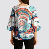 Personalized Hawaii Back To School Kimono Sleeve Blouse Retro Rainbow Sun with Tropical Hibiscus Flowers TS04 - Polynesian Pride