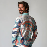 Personalized Hawaii Back To School Long Sleeve Polo Shirt Retro Rainbow Sun with Tropical Hibiscus Flowers TS04 - Polynesian Pride