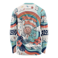 Personalized Hawaii Back To School Long Sleeve Shirt Retro Rainbow Sun with Tropical Hibiscus Flowers TS04 - Polynesian Pride