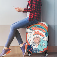 Personalized Hawaii Back To School Luggage Cover Retro Rainbow Sun with Tropical Hibiscus Flowers TS04 - Polynesian Pride