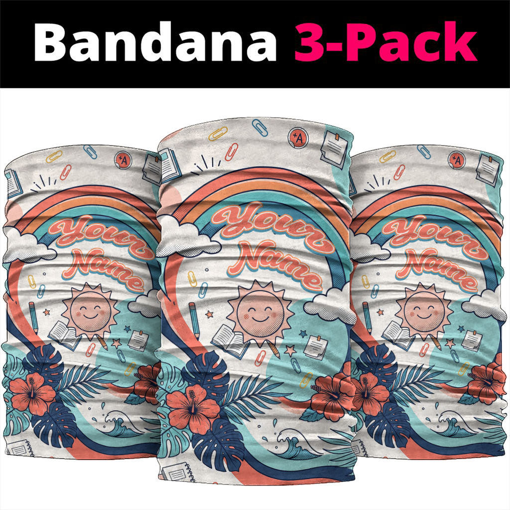 Personalized Hawaii Back To School Neck Gaiter Retro Rainbow Sun with Tropical Hibiscus Flowers TS04 package One Size: 25*50cm White Blue - Polynesian Pride