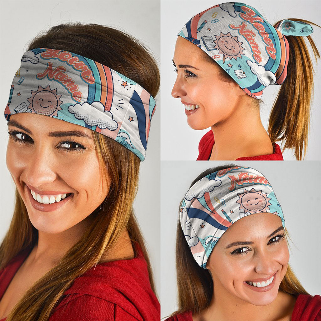 Personalized Hawaii Back To School Neck Gaiter Retro Rainbow Sun with Tropical Hibiscus Flowers TS04 - Polynesian Pride