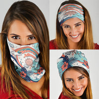 Personalized Hawaii Back To School Neck Gaiter Retro Rainbow Sun with Tropical Hibiscus Flowers TS04 - Polynesian Pride