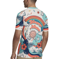 Personalized Hawaii Back To School Rugby Jersey Retro Rainbow Sun with Tropical Hibiscus Flowers TS04 - Polynesian Pride