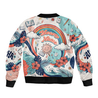 Personalized Hawaii Back To School Sleeve Zip Bomber Jacket Retro Rainbow Sun with Tropical Hibiscus Flowers TS04 - Polynesian Pride