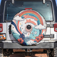 Personalized Hawaii Back To School Spare Tire Cover Retro Rainbow Sun with Tropical Hibiscus Flowers TS04 White Blue - Polynesian Pride