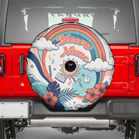 Personalized Hawaii Back To School Spare Tire Cover Retro Rainbow Sun with Tropical Hibiscus Flowers TS04 - Polynesian Pride